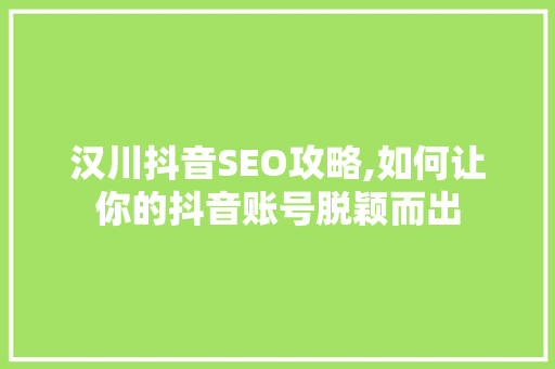汉川抖音SEO攻略,如何让你的抖音账号脱颖而出