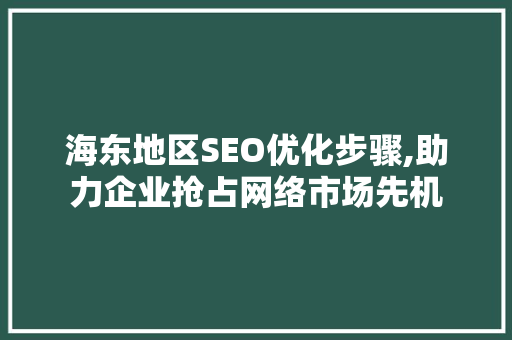 海东地区SEO优化步骤,助力企业抢占网络市场先机 百度SEO