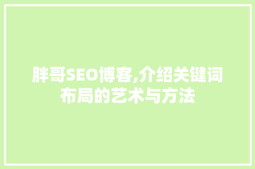 胖哥SEO博客,介绍关键词布局的艺术与方法 网站建设公司