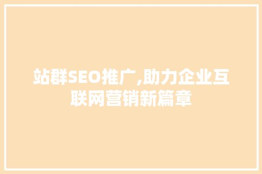 站群SEO推广,助力企业互联网营销新篇章 网站建设公司