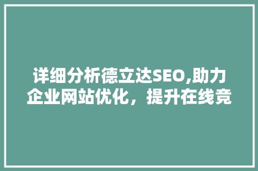 详细分析德立达SEO,助力企业网站优化，提升在线竞争力