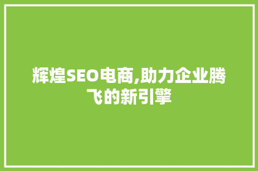 辉煌SEO电商,助力企业腾飞的新引擎 神马SEO