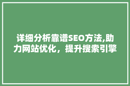 详细分析靠谱SEO方法,助力网站优化，提升搜索引擎排名