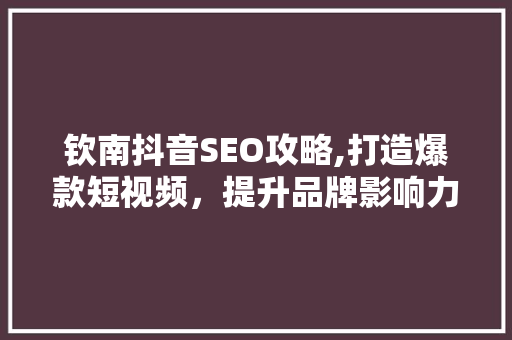 钦南抖音SEO攻略,打造爆款短视频，提升品牌影响力 搜狗SEO