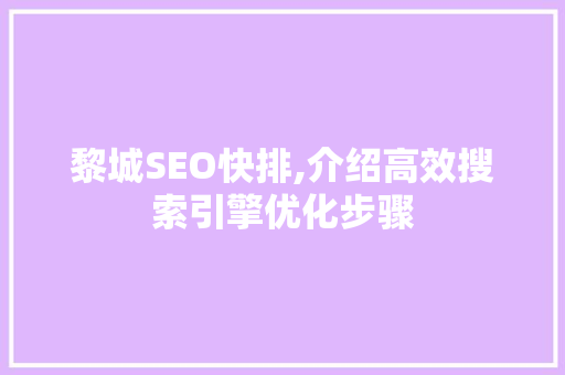 黎城SEO快排,介绍高效搜索引擎优化步骤 SEO关键词