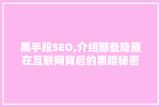 黑手段SEO,介绍那些隐藏在互联网背后的黑暗秘密 神马SEO
