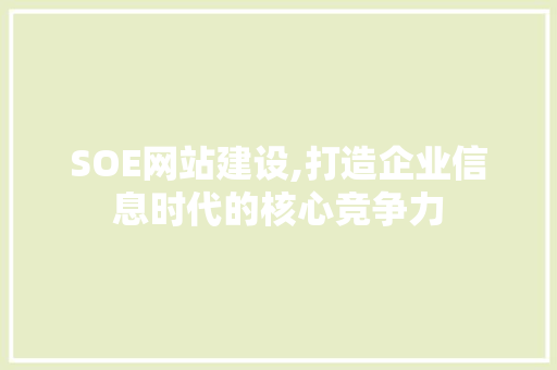 SOE网站建设,打造企业信息时代的核心竞争力 SEO关键词