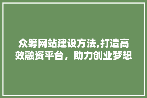众筹网站建设方法,打造高效融资平台，助力创业梦想起航 搜狗SEO