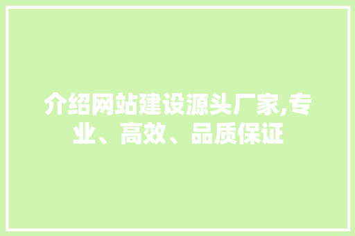 介绍网站建设源头厂家,专业、高效、品质保证 SEO关键词