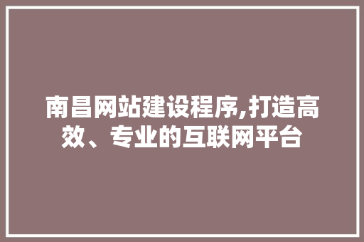 南昌网站建设程序,打造高效、专业的互联网平台 神马SEO