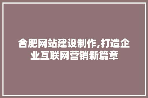 合肥网站建设制作,打造企业互联网营销新篇章 百度SEO