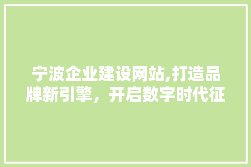宁波企业建设网站,打造品牌新引擎，开启数字时代征程