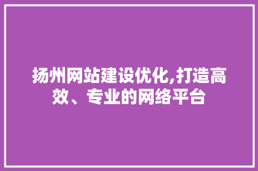 扬州网站建设优化,打造高效、专业的网络平台 神马SEO