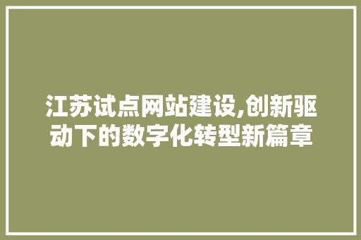 江苏试点网站建设,创新驱动下的数字化转型新篇章