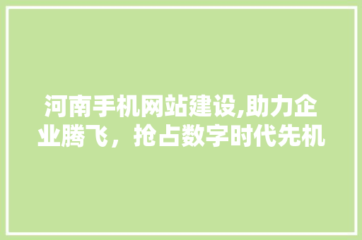 河南手机网站建设,助力企业腾飞，抢占数字时代先机 搜狗SEO