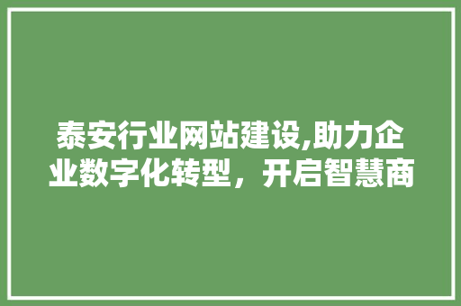 泰安行业网站建设,助力企业数字化转型，开启智慧商业新时代 搜狗SEO
