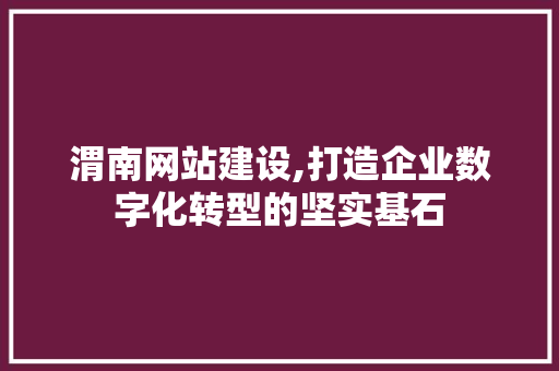 渭南网站建设,打造企业数字化转型的坚实基石