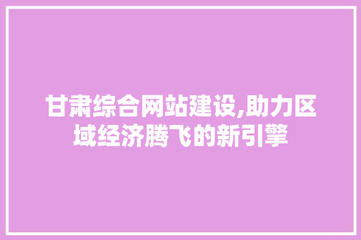 甘肃综合网站建设,助力区域经济腾飞的新引擎 网站建设公司