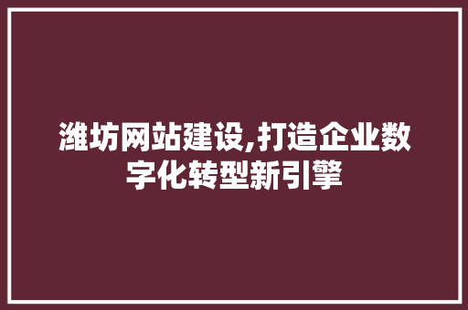 潍坊网站建设,打造企业数字化转型新引擎 网站建设公司