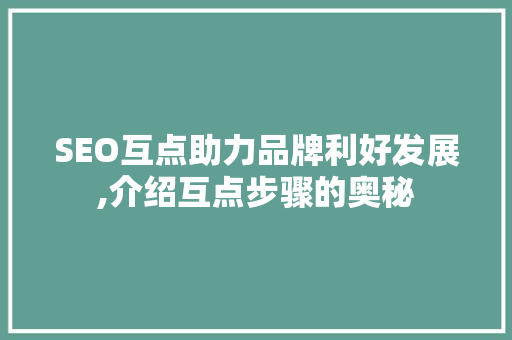 SEO互点助力品牌利好发展,介绍互点步骤的奥秘 百度SEO