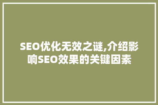SEO优化无效之谜,介绍影响SEO效果的关键因素 网站建设公司