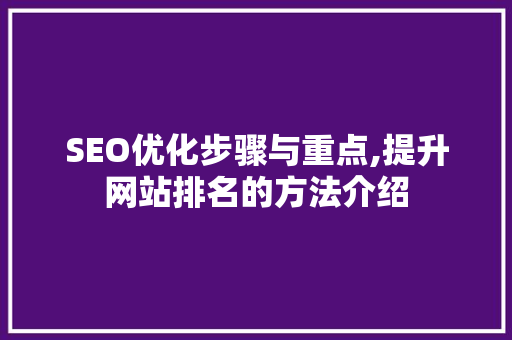 SEO优化步骤与重点,提升网站排名的方法介绍 必应SEO