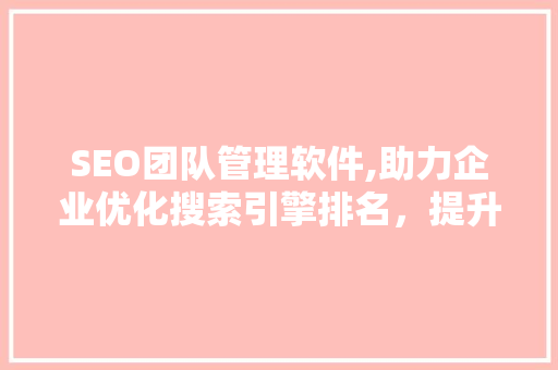 SEO团队管理软件,助力企业优化搜索引擎排名，提升在线营销效果 网站建设公司