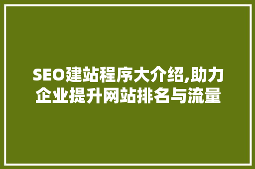 SEO建站程序大介绍,助力企业提升网站排名与流量 必应SEO