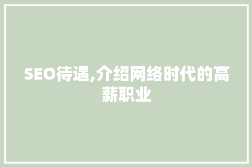SEO待遇,介绍网络时代的高薪职业
