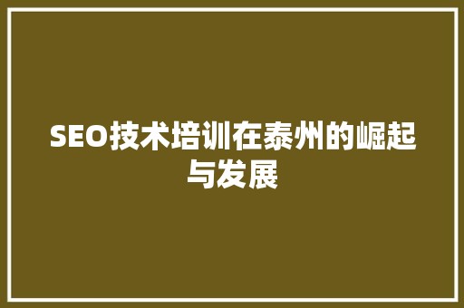 SEO技术培训在泰州的崛起与发展 百度SEO