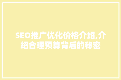 SEO推广优化价格介绍,介绍合理预算背后的秘密