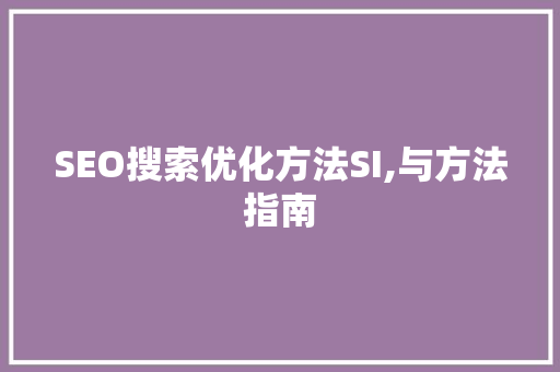 SEO搜索优化方法SI,与方法指南 SEO关键词