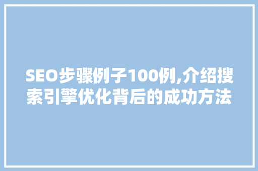 SEO步骤例子100例,介绍搜索引擎优化背后的成功方法 网站建设公司
