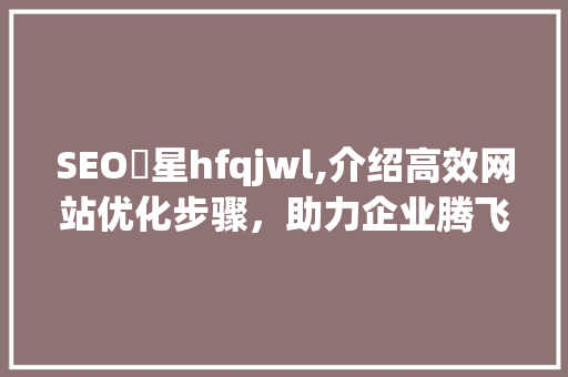 SEO溦星hfqjwl,介绍高效网站优化步骤，助力企业腾飞 搜狗SEO