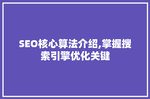 SEO核心算法介绍,掌握搜索引擎优化关键