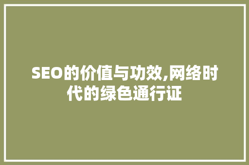 SEO的价值与功效,网络时代的绿色通行证 神马SEO