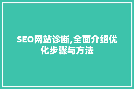 SEO网站诊断,全面介绍优化步骤与方法 神马SEO