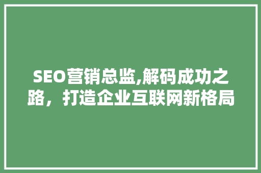 SEO营销总监,解码成功之路，打造企业互联网新格局 百度SEO
