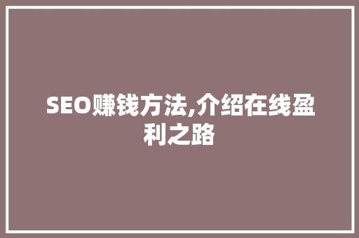 SEO赚钱方法,介绍在线盈利之路