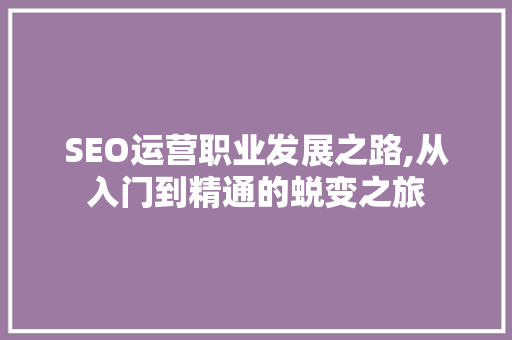 SEO运营职业发展之路,从入门到精通的蜕变之旅 神马SEO