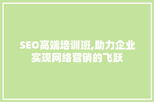 SEO高端培训班,助力企业实现网络营销的飞跃 神马SEO