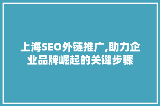 上海SEO外链推广,助力企业品牌崛起的关键步骤 神马SEO