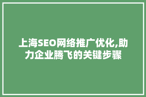 上海SEO网络推广优化,助力企业腾飞的关键步骤 神马SEO