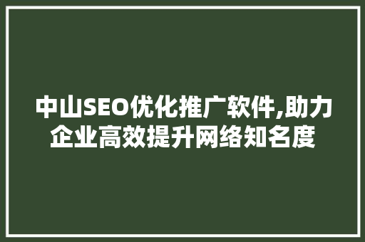 中山SEO优化推广软件,助力企业高效提升网络知名度 SEO关键词