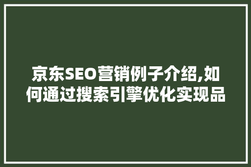 京东SEO营销例子介绍,如何通过搜索引擎优化实现品牌价值最大化