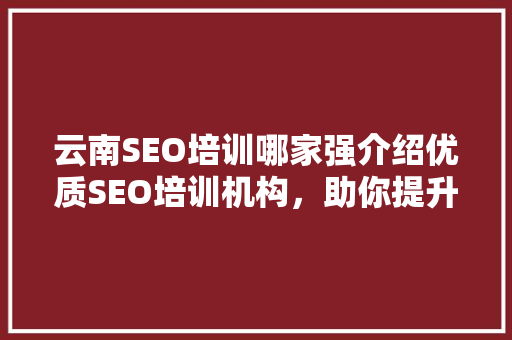 云南SEO培训哪家强介绍优质SEO培训机构，助你提升网站排名 百度SEO