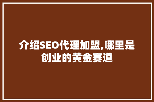 介绍SEO代理加盟,哪里是创业的黄金赛道 SEO关键词