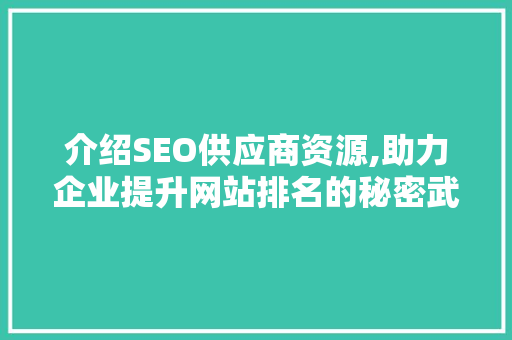 介绍SEO供应商资源,助力企业提升网站排名的秘密武器 百度SEO