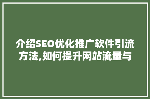 介绍SEO优化推广软件引流方法,如何提升网站流量与转化率