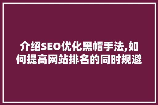 介绍SEO优化黑帽手法,如何提高网站排名的同时规避风险 神马SEO